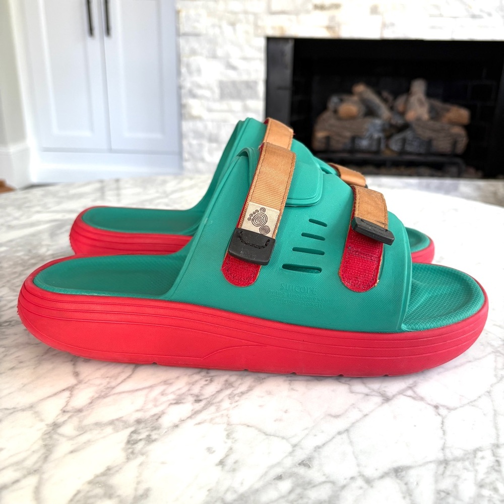 Suicoke Urich Slide Sandals Rubber Platform Adjustable Green Red Womens Size 11 - Picture 2 of 9